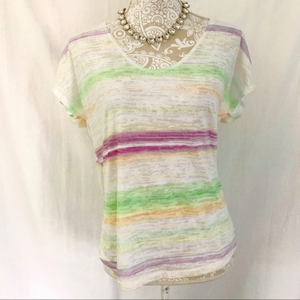 Orvis // Tie Dye Striped Burnout Short Sleeve Top z26
